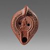Ancient Roman North African Terracotta Oil Lamp with Harpocrates c.5th century AD. 