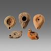 Lot of 5 Ancient Roman, Byzantine Terracotta Oil Lamps c.2nd-6th century AD. 