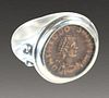 Ancient Roman Bronze Coin Set in Silver Ring.