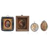 Lot of Four Reliquaries, Mexico, 19th-20th centuries, Oil paintings on canvas and sheet and watercolor on cardboard