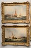 Pair of Professor George Knight (1872 - 1892), marine merchant boats off coast with houses, oil on canvas, both signed lower left.
Provenance: The Vin