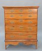 Lift Top Blanket Chest with two false drawers over three drawers having swooping front apron, boot jack ends and snipe hinges (refin...