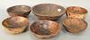 Group of six Burlwood Bowls, 19th century or later.
larger bowl 12 3/8" x 12 5/8", height 3 5/8 inches. 
Provenance: Estate of Diana...