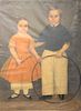 Primitive Portrait of brother and sister, oil on canvas, manner of Joseph Chandler (1813 - 1884), sitters Fitch Family including Cha...
