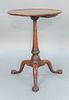 Chippendale Cherry Kettle Stand having round dished top on turned shaft with suppressed ball and ring set on tripod base ending in ball and claw feet 