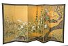 Rimpa School Large Six Panel Screen, "The Four Seasons", pigment color and gold on paper, depicting flowers, plants and grasses of t...
