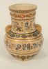 Japanese Satsuma Vase having panels intricately painted with figures, a band of scholar and boy figures, gilt dot decoration through...