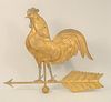 Rooster Copper Full Bodied Weathervane on directional arrow in gilt on iron stand.
height 33 inches, total length 38 inches. 
Proven...