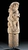 Tall Maya Stone Post Jaguar Holding Maize, ex-Museum