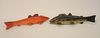 Two Large Fish Decoys, handpainted, carved wood with metal fins.
Provenance: From the Marjorie & Howard Drubner Collection, Middlebu...