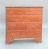 Lift Top Blanket Chest over two false drawers over two drawers in original paint with snipe hinges all set on boot jack ends.
height...