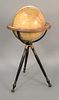 Globe on paint decorated tripod base, marked Improved Globe Boston.
height 43 inches, diameter 16 inches.