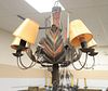 Folk Art painted chandelier, 19th century having a painted center column and five arms, with five tole painted leaf design sections. Diameter: 27 inc