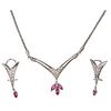  CHOKER AND EARRINGS SET   WITH RUBIES AND DIAMONDS. 14K WHITE GOLD
