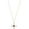 CHOKER AND PENDANT WITH CULTURED PEARLS AND GARNET. 18K YELLOW GOLD
