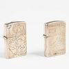 Grp: Sterling Silver Zippo Lighters With Japanese Engraving