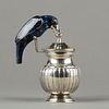 Mexican Silver Plated Pitcher w/ Lapis Bird Handle