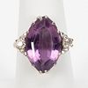14K WHITE GOLD, AMETHYST, AND DIAMOND RING