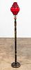 CHINOISERIE MOTIF FLOOR LAMP WITH RED GLASS SHADE