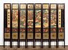 8 PANEL CHINESE WOOD & HAND PAINTED SCREEN
