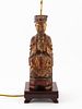 CHINESE POLYCHROME SEATED FIGURE TABLE LAMP