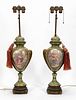 PAIR, 19TH C. SEVRES STYLE HAND PAINTED LAMPS