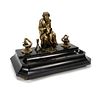 19TH C. FIGURAL BRONZE AND SLATE INKWELL WITH PEN