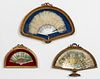 GROUP OF THREE ANTIQUE FRAMED FANS, ONE MOP