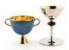 TWO STERLING & ENAMEL ECCLESIASTICAL CHALICES
