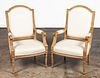 PAIR LOUIS XVI STYLE UPHOLSTERED FAUTEUILS