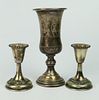 JUDAICA STERLING LOT SHABBOT CANDLES & KIDDUSH CUP