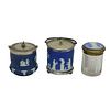 Three (3) Vintage Jasperware Covered Barrel Jars.