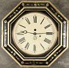 Ebonized gallery clock with floral and mother-of-pearl inlay, 20'' w.