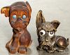 Two carved googly eye dog clocks, 7 1/2'' h. and 6'' h.