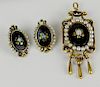 Antique 14 Karat Seed Pearl, Onyx and Opal Three (3) Piece Suite.
