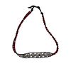 Red and Silver Leather Beaded Necklace