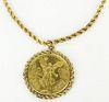 Mexican 50 Pesos Gold Coin on 14 Karat Yellow Gold Rope Chain.