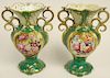 Pair of Old Paris French Porcelain Hand Painted Reticulated Vases.