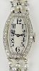 Lady's Edwardian platinum, diamond and seed pearl Movado Swiss bracelet watch.