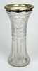 Circa 1918 American Gorham Sterling Silver Mounted Etched and Cut Glass Vase.