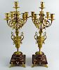 Pair of Late 19th Century French Gilt Bronze and Rouge Marble Five Light Candelabra.