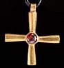 Superb Byzantine Gold Cross w/ Garnet Cabochon Pendant