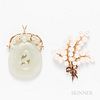 14kt Gold Jade Pendant and Cultured Pearl Brooch