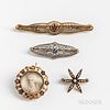 Four Vintage Gold Brooches