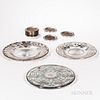 Three Silver-mounted Glass Trays and Two Sets of Silver-mounted Coasters