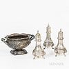 Sterling Silver Sauceboat and Three Sterling Silver Shakers