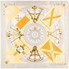 Framed Hermes "Sextants" Gray and Yellow Silk Scarf