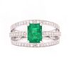 Green Emerald & Diamond Graceful Set Platinum Ring