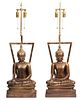 Pr. Vintage Bronze Buddha Lamps