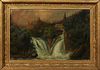 American School, "Twin Waterfalls," 19th c., oil on canvas, presented in a period gilt and gesso frame, H.- 12 1/4 in., W.- 19 1/2 i...